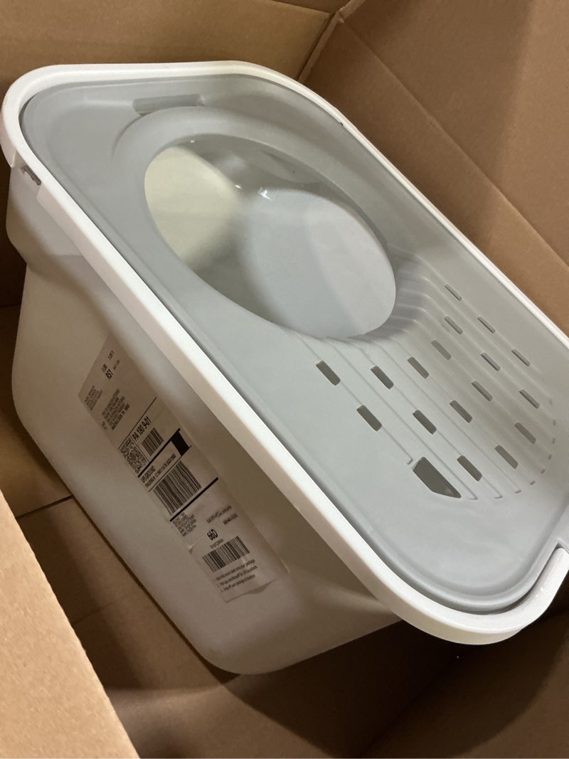 Condition photo showing Good Condition for IRIS USA Cat Litter Box, Large Cat Box Enclosure, Top Entry with Litter Catching Lid, Enclosed with Scoop, White/Gray