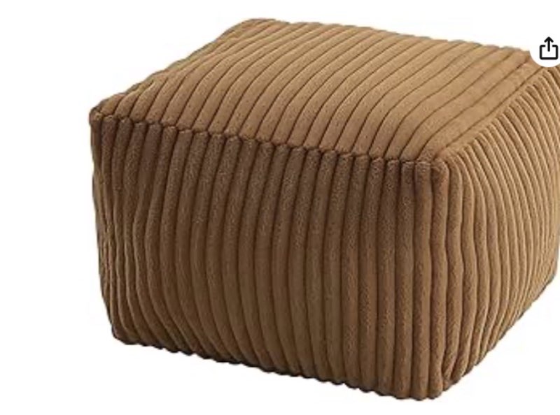 MeMoreCool Square Stuffed Pouf Ottoman Foot Rest, Stripe Furry Floor Pouf Foot Stool with Foam Chunk