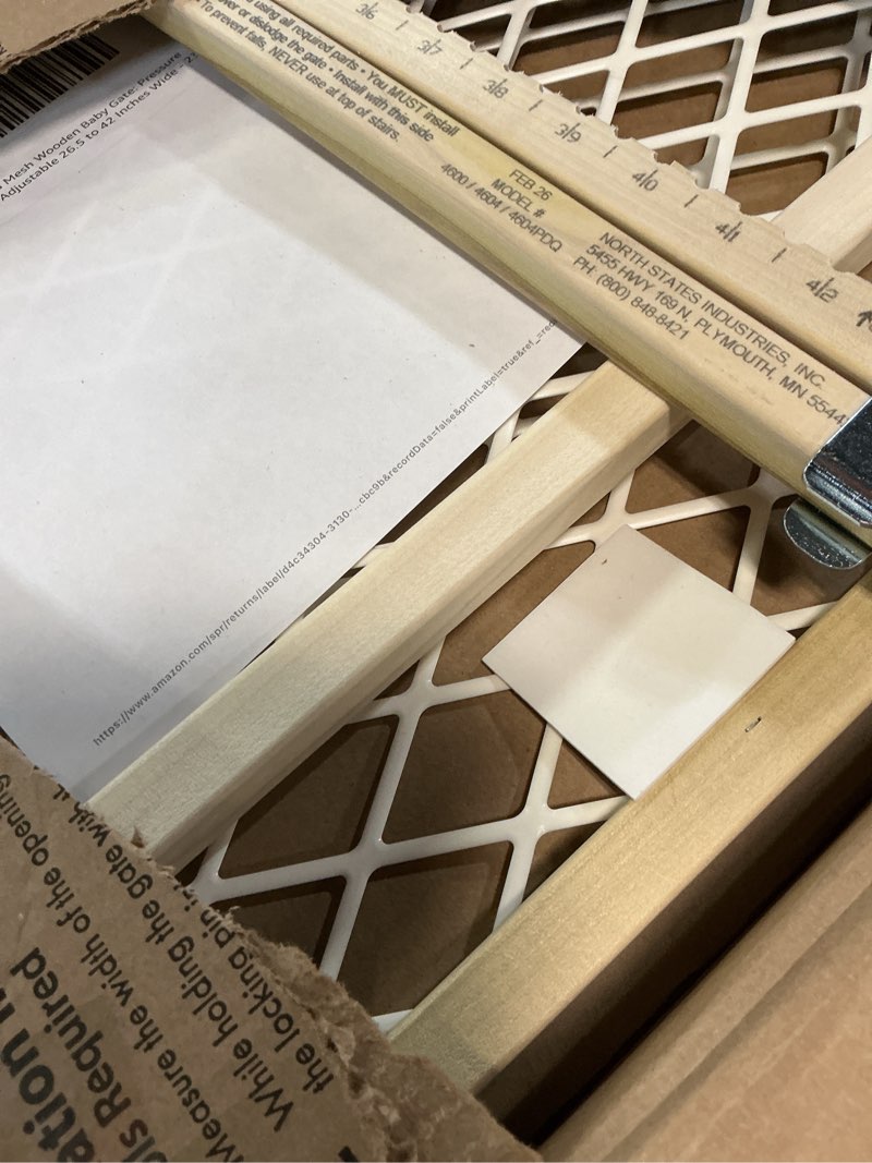 Condition photo showing New/Like New for toddleroo by north states diamond mesh wooden baby gate: 26.5"- 42" wide. pressure mounted baby gate for doorway. (23" tall, sustainable hardwood)