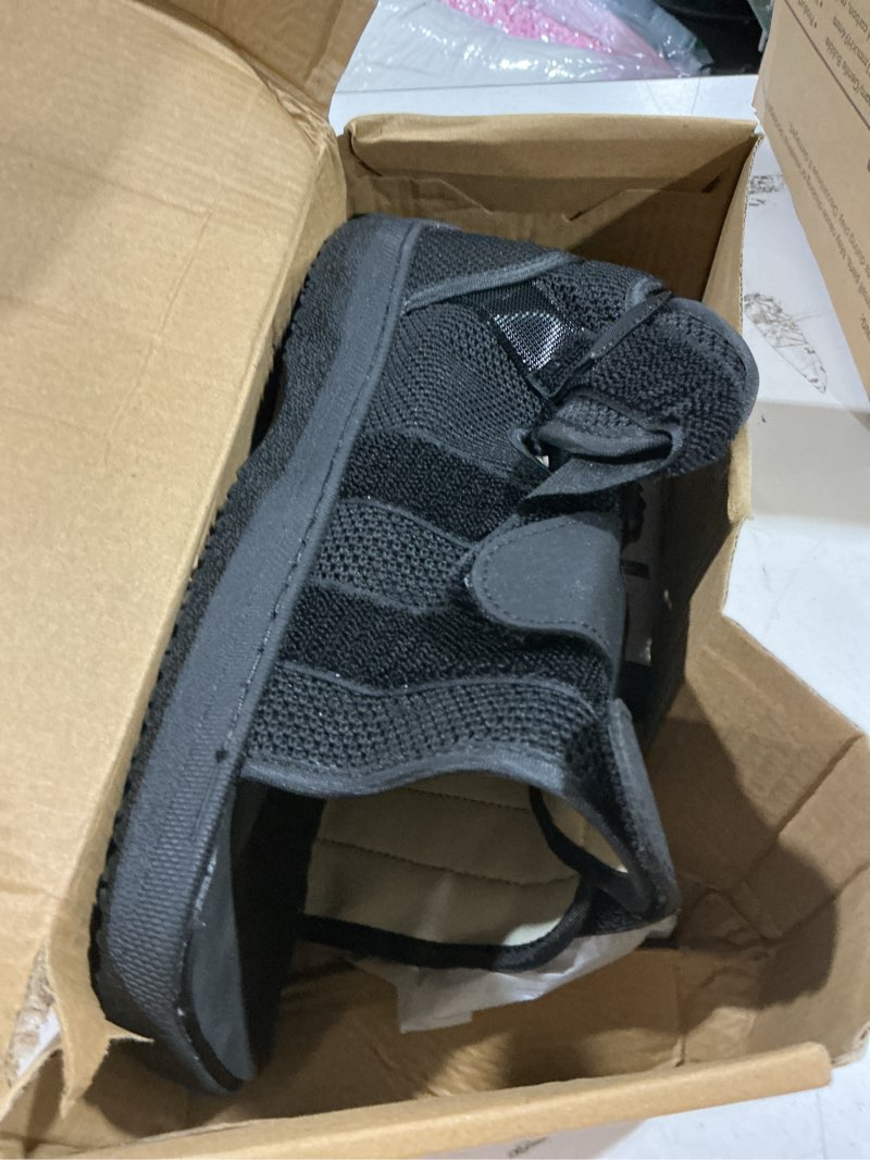 Condition photo showing Good Condition for spring seaon medical walking boot, lightweight post-op shoes with reinforced-stitched sole, breathable knitted fibers, cushioned padding for broken foot, foot injury & sprained ankle, 0.81 lb (black, medium) black medium