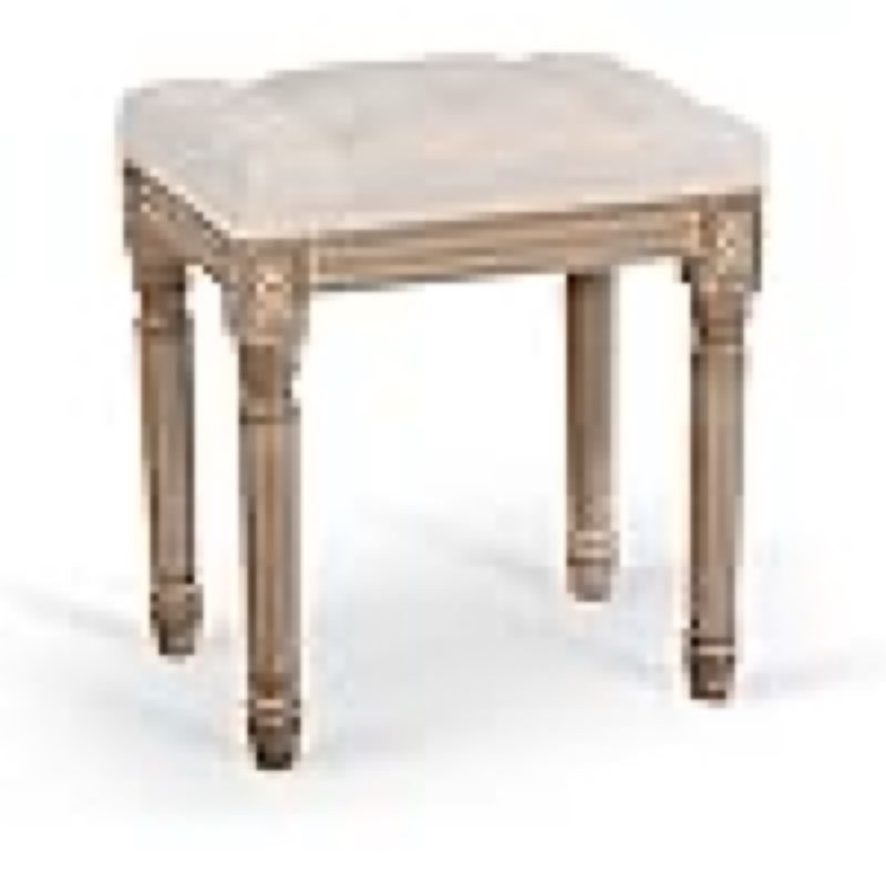 VONLUCE Ottoman Stool, 18.5 in High, Beige, with Padded Seat, Wood Frame, Button Tufted, for Dining, Living Room, Bedroom, Piano, Dressing, Vanity, Foot Rest