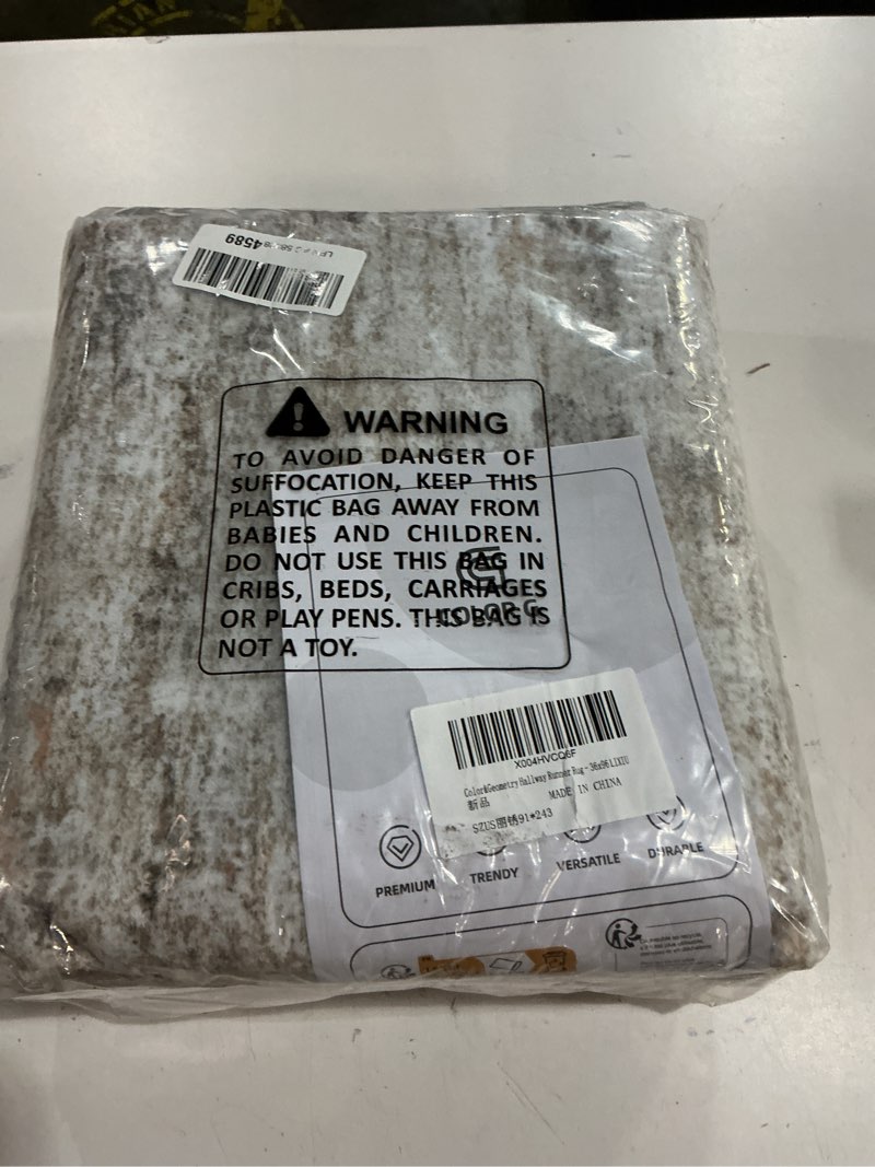 Condition photo showing New/Like New for Color&Geometry Thin Runner Rug TPE Non Slip Backing, 3x7 (Fold), Washable Hallway Runner, Runners for Hallways, Bedroom, Bathroom, Easy Clean, Sandstone Stream Industrial-taupe and Grey 3' x 7' (Rectangular)