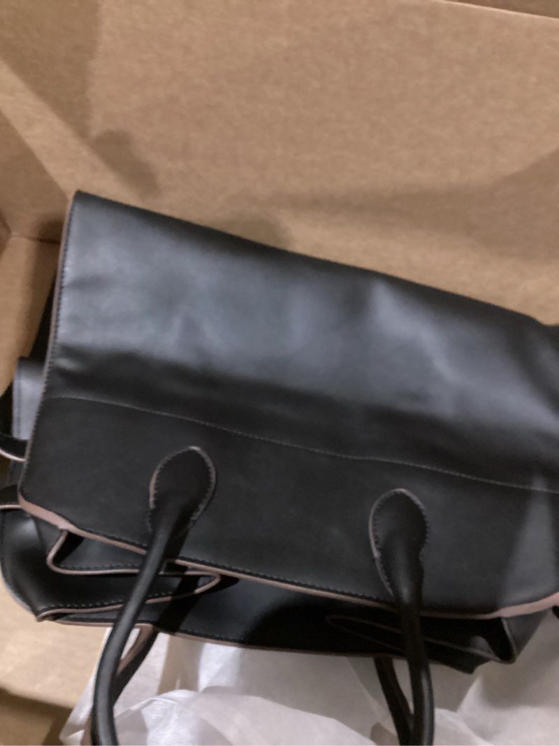 Condition photo showing As Is for Vegan Leather Tote Bags for Women Large Tote Retro Top-handle Bag Trendy Work Bag PU Leather Purses 15.3" x 8.6" x 10.2" Black