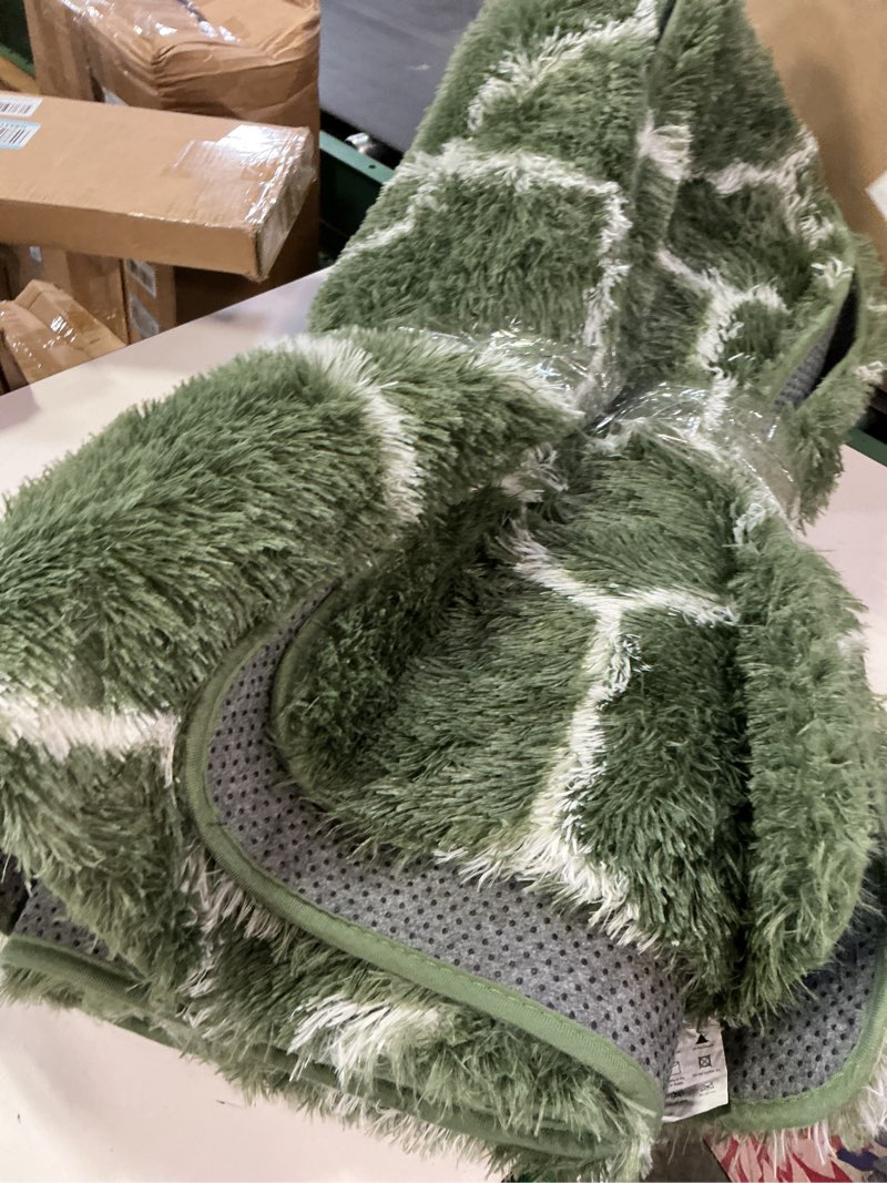 Condition photo showing Good Condition for onasar 5x7 area rugs for living room bedroom, fluffy olive green and white throw rug, geometric boho soft plush shaggy floor carpet for nursery kids girls boys teen dorm home decor 5' x 7' (rectangular) olive green / white