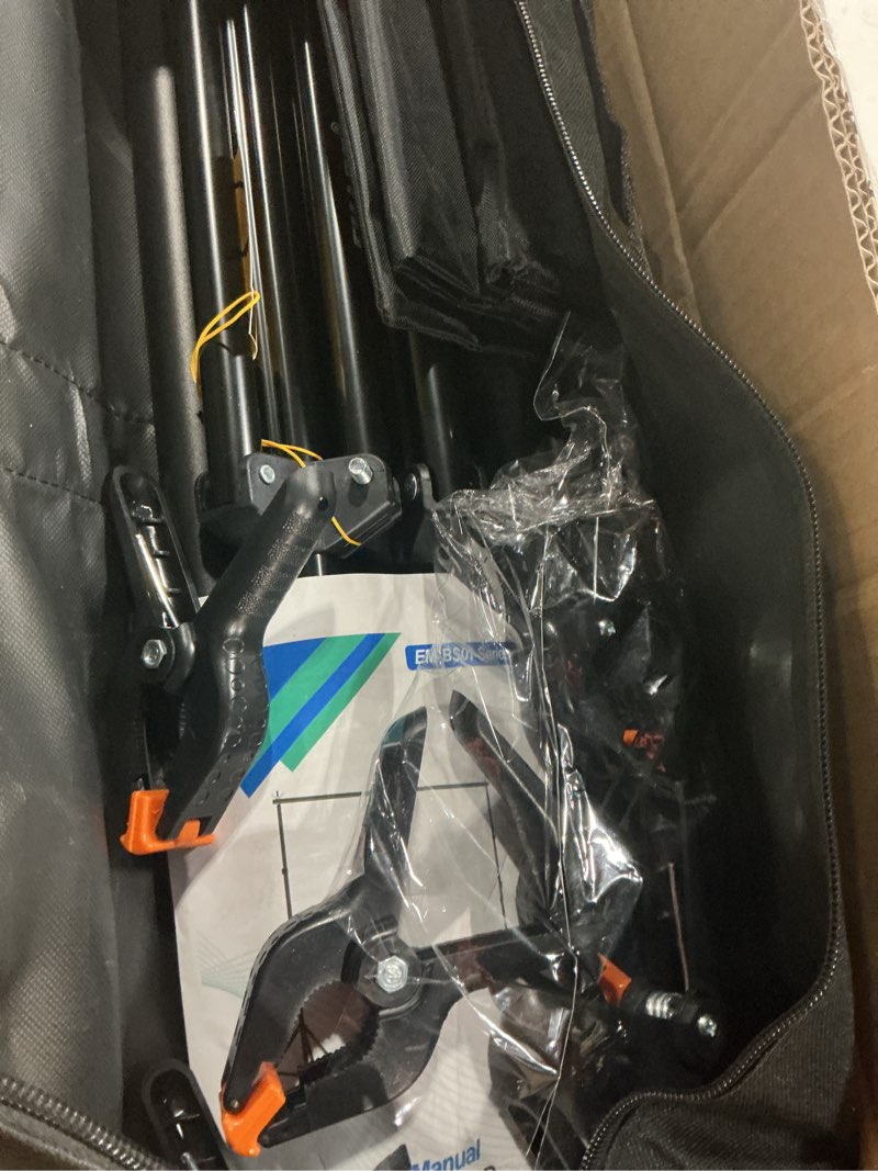 Condition photo showing New/Like New for EMART Backdrop Stand 10x8.5ft(WxH) Photo Studio Adjustable Background Stand Support Kit with 2 Crossbars, 8 Backdrop Clamps, 2 Sandbags and Carrying Bag for Parties Events Decoration 10x8.5ft Black