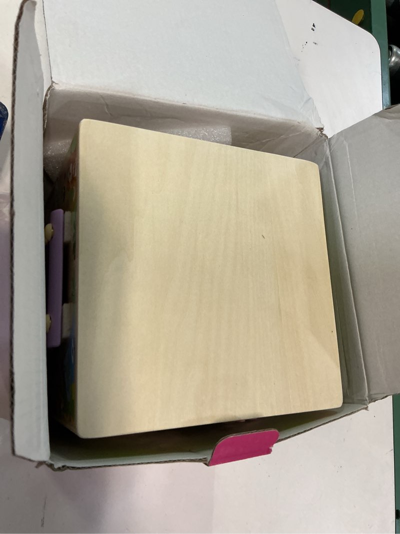 Condition photo showing Good Condition for Wooden Activity Cube | Montessori Toys for 1 2 3 Year Old Toddlers | One Year Old 1st First Birthday Gift | Educational Toys for 12+ Months Baby Boys Girls | Bonus Sorting & Stacking Game (Pink) Pink Packaging