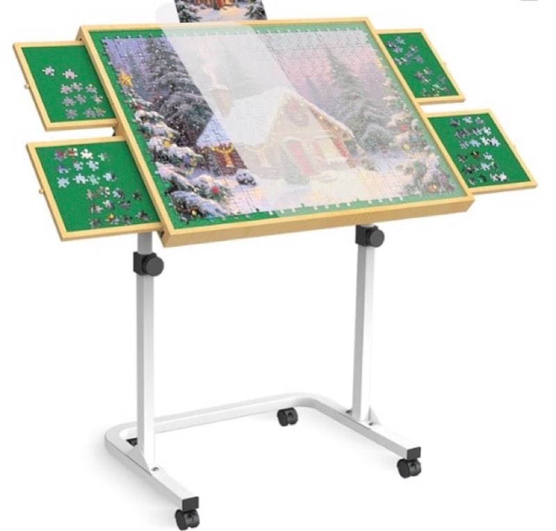 Jigsaw Puzzle Table 1500 Pieces,Adjustable Height&Up Puzzle Table with draswers and Cover,Puzzle Tab