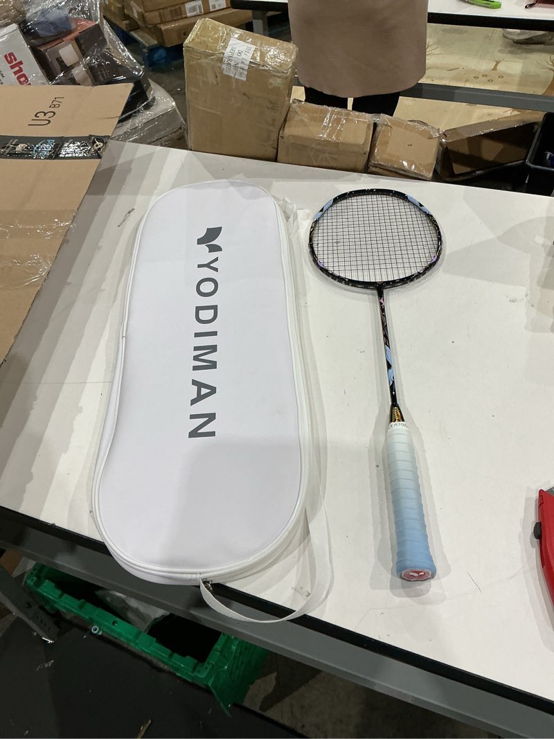 Condition photo showing Good Condition for yodiman single professional badminton racket for advanced players - 50t graphite carbon fiber with aerodynamic frame, pre-strung 26lbs, ultra-light 5u for club & tournament black