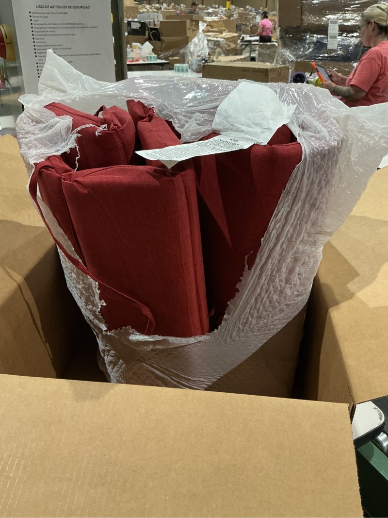 Condition photo showing Good Condition for arden outdoor foam adirondack cushion, 21.5 x 19, water repellent, fade resistant, foam cushion for adirondack chairs ruby red leala 21.5 x 19 adirondack cushion ruby red leala