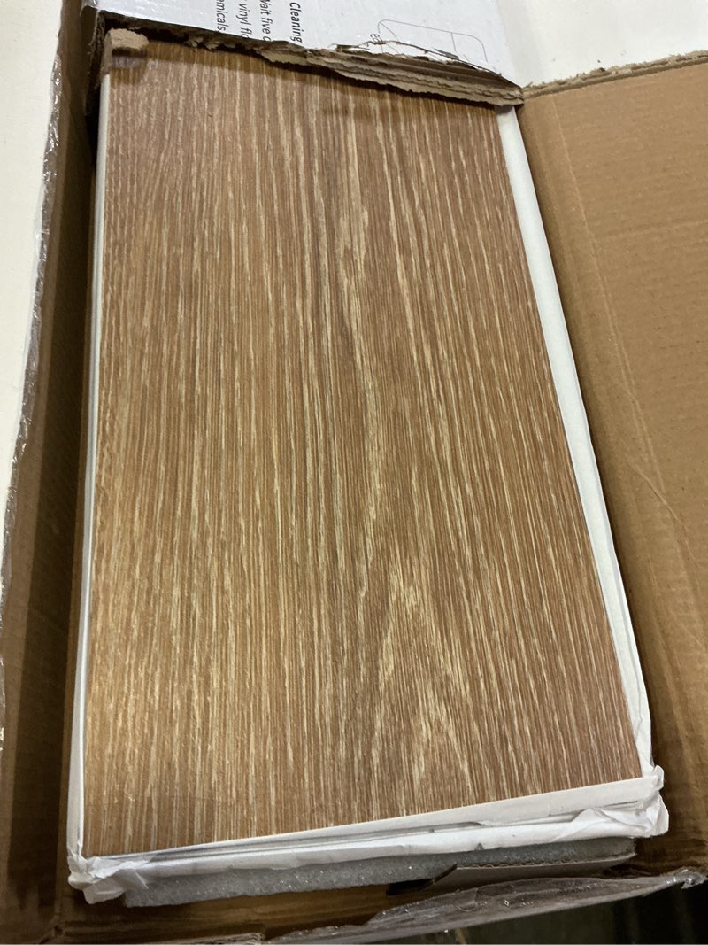 Condition photo showing Good Condition for mulgreat peel and stick floor tile, 54 sq.ft waterproof vinyl flooring, 36 pieces wood-look self adhesive luxury vinyl plank flooring for diy bathroom laundry bedroom rv kitchen (honey oak) 36×6 inches honey oak 36