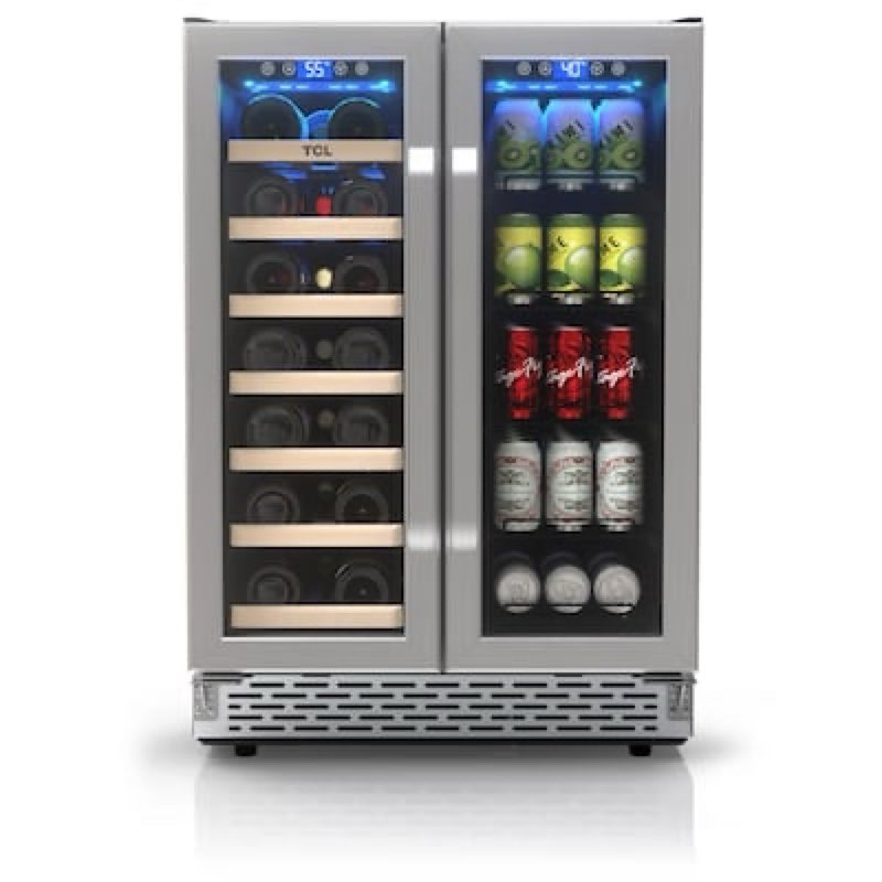 tcl 23.4-in w 20 -bottles stainless stell dual zone cooling built-in/freestanding indoor wine cooler