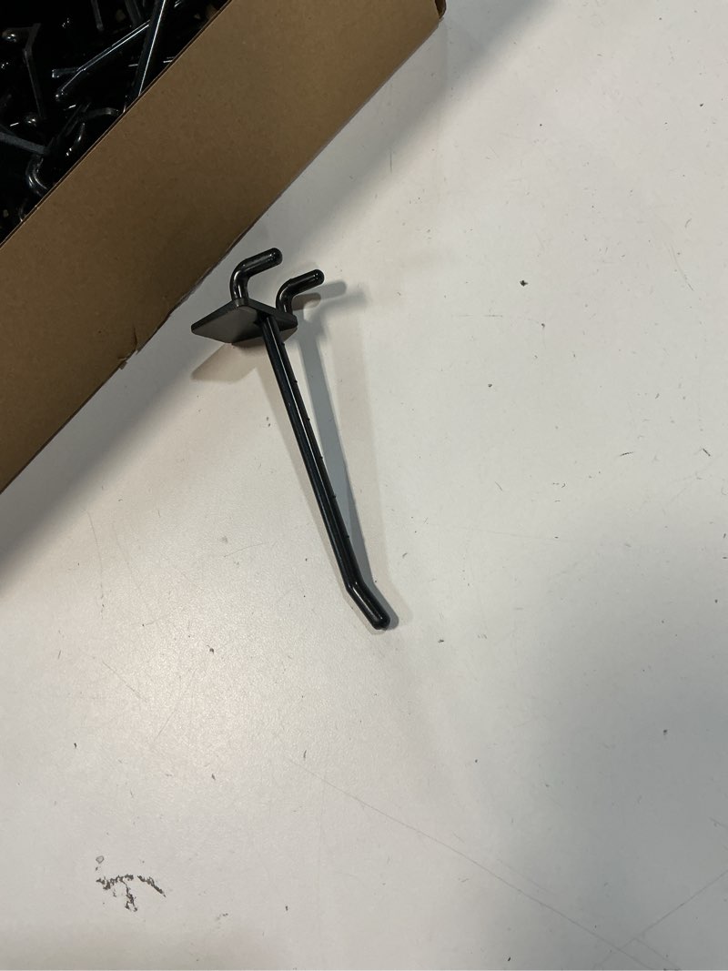 Condition photo showing Good Condition for Unittype 100 Pack Plastic Pegboard Hooks 4 Inch Suitable for 1/4 and 1/8 Pegboard Pegboard Accessories for Garage, Office, Kitchen, Store (Black)