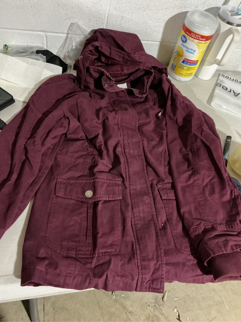 Condition photo showing As Is for wenven women's light safari jacket casual hooded military coat (deep wine, m)