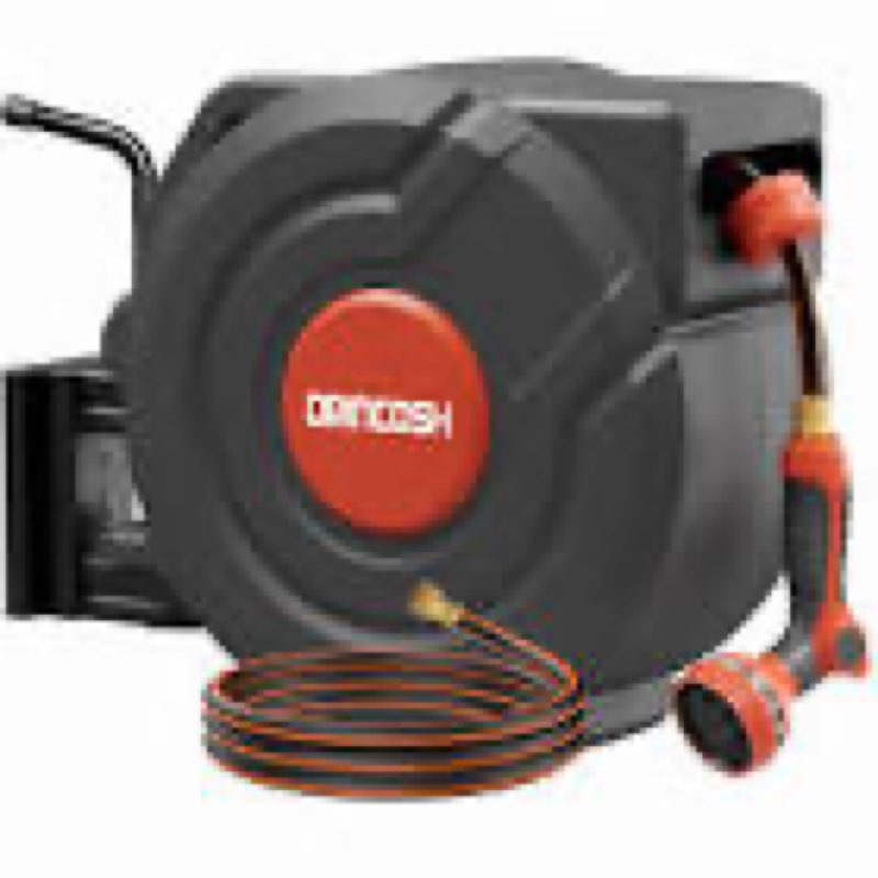 upgraded retractable garden hose reel 1/2\\\" x 155 ft pro 180° swivel metal bracket automatic retract heavy duty hose reels wall mount any length lock 9 pattern nozzle garden watering