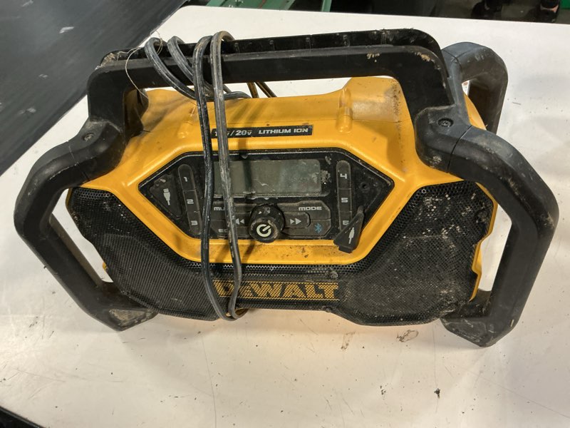 Condition photo showing As Is for dewalt 12-volt or 20-volt max water resistant cordless bluetooth jobsite radio