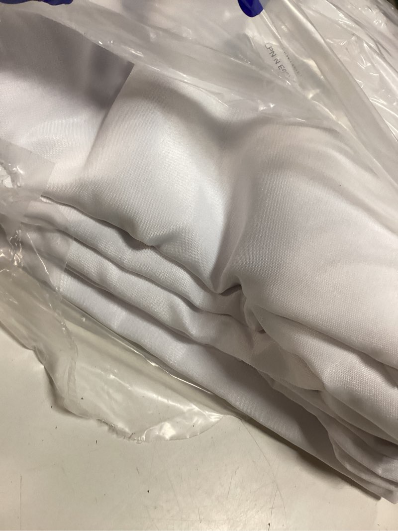 Condition photo showing New/Like New for 3 pack white tablecloth fitted table clothes for 6 foot rectangle tables - water resistant washable rectangle table covers for wedding, banquet and trade shows, 72l x 30w x 30h inches white 4