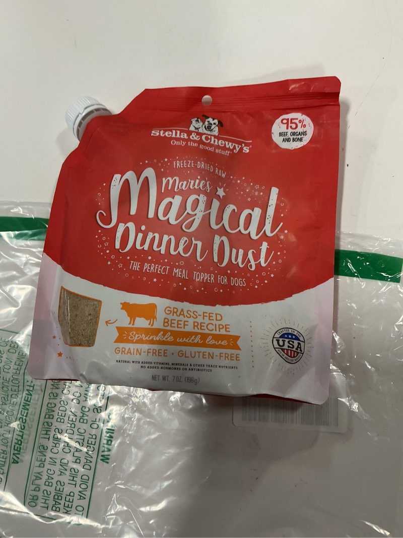 Condition photo showing New/Like New for Best by 11/30/2026 Stella & Chewy's Freeze-Dried Raw Marie’s Magical Dinner Dust - - Premium Beef Dog Food Topper with Organic Fruits & Vegetables - Perfect for Picky Eaters - 7oz