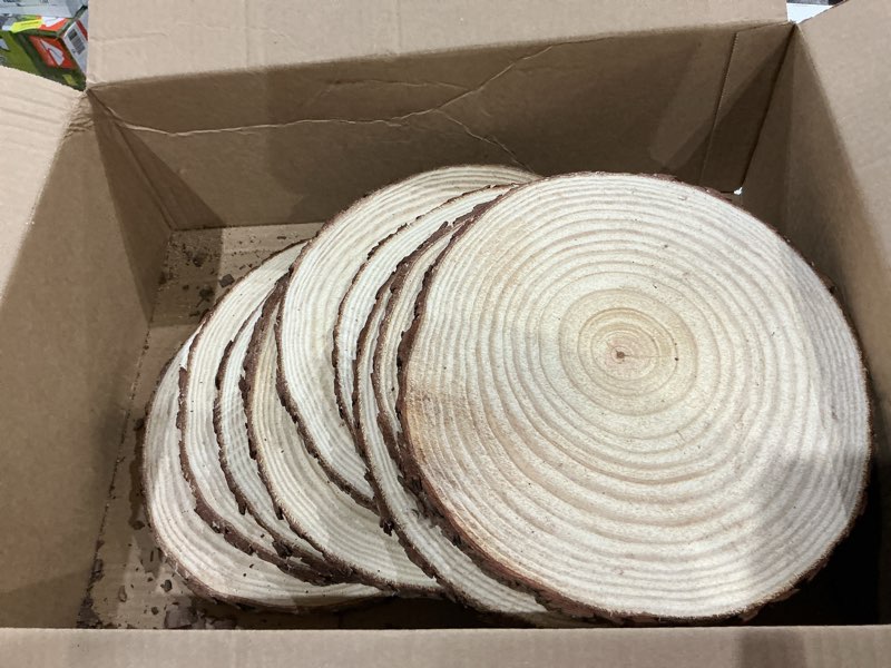 Condition photo showing Good Condition for set of (10) medium 9-11" wood slices for centerpieces! wedding and baby shower centerpieces (set of 10 medium (9-11"))
