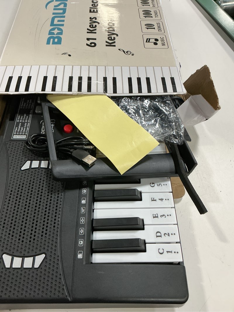 Condition photo showing As Is for 61 keys electronic digital piano, portable keyboard piano with built-in speaker and microphone, sheet stand and power supply, keyboard piano teaching gift for beginners eelectric