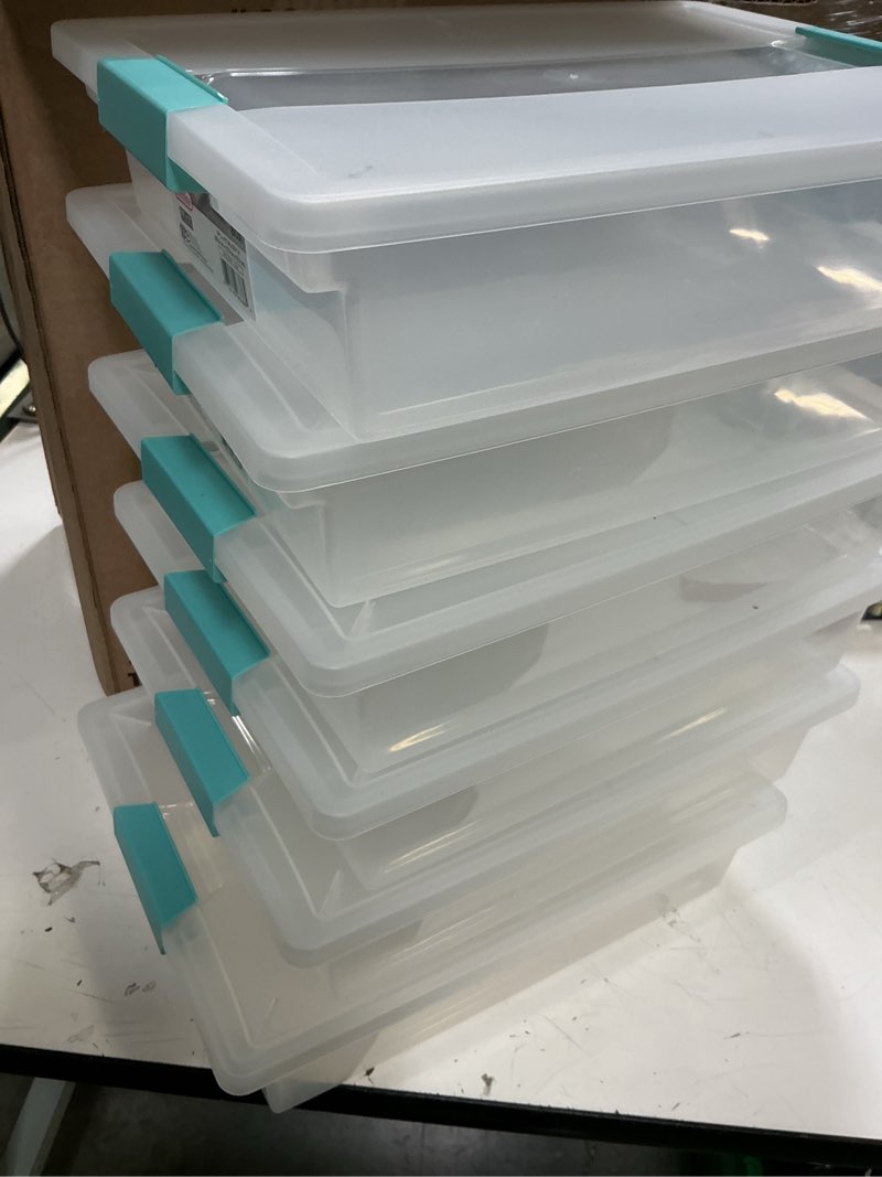 Condition photo showing Good Condition for sterilite 6-pack clip box, stackable clear plastic bins with latching lids, large - writing, arts or crafts supplies storage containers for home, office, classroom and workshop organization large 6 pack