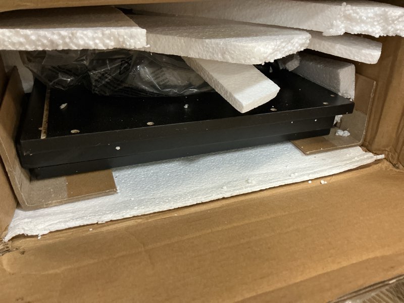 Condition photo showing As Is for Rolanstar TV Stand with Mount and Power Outlet 59.1", Swivel TV Stand Mount for 32/45/55/60/65/70 inch TVs, Height Adjustable Modern Entertainment Center with Storage & LED Lights, Black TV Table 59.1" Black