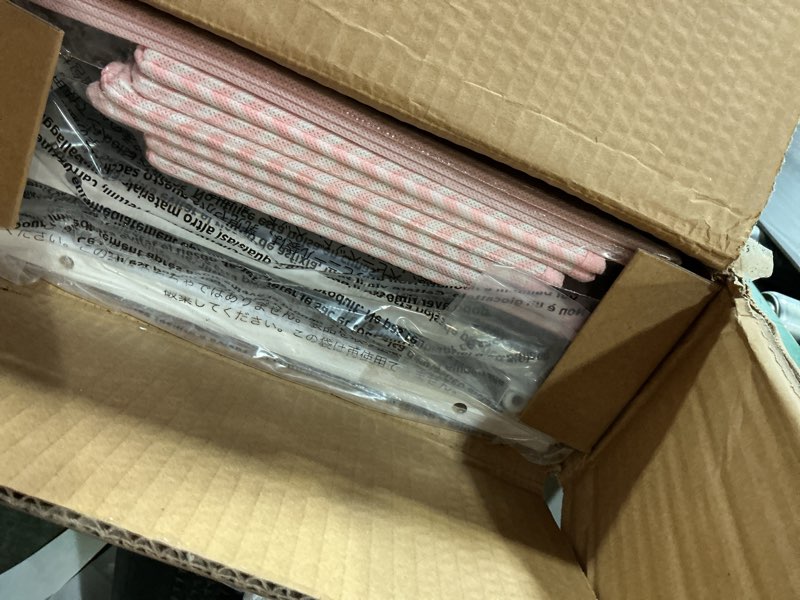 Condition photo showing New/Like New for mDesign 30.03" High Steel Frame/Wood Top Storage Dresser Furniture Unit with 5 Removable Fabric Drawers - Tall Bureau Organizer for Bedroom, Living Room, Closet - Spira Collection - Pink/White