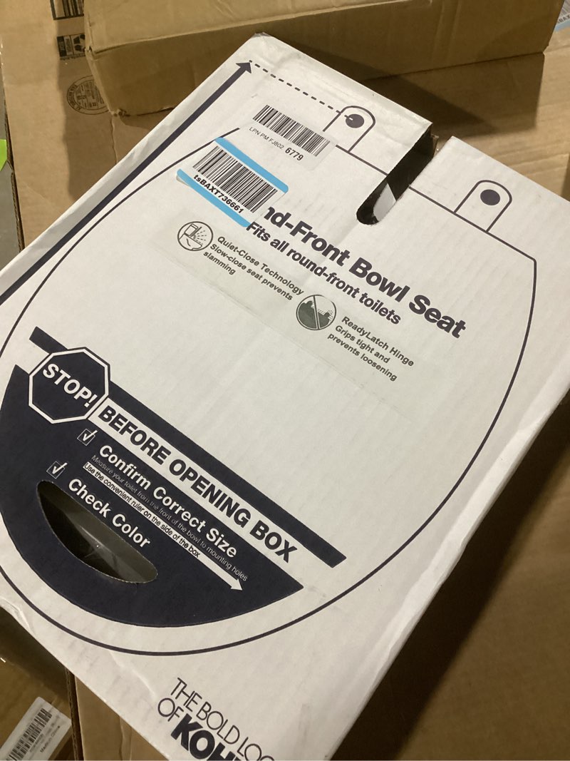 Condition photo showing New/Like New for KOHLER 24764-RL-0 Rutledge Nightlight ReadyLatch Slow Close Toilet Seat, Elongated, Quiet-Close Lid and Seat, Grip-Tight Bumpers, White Elongated White Nightlight