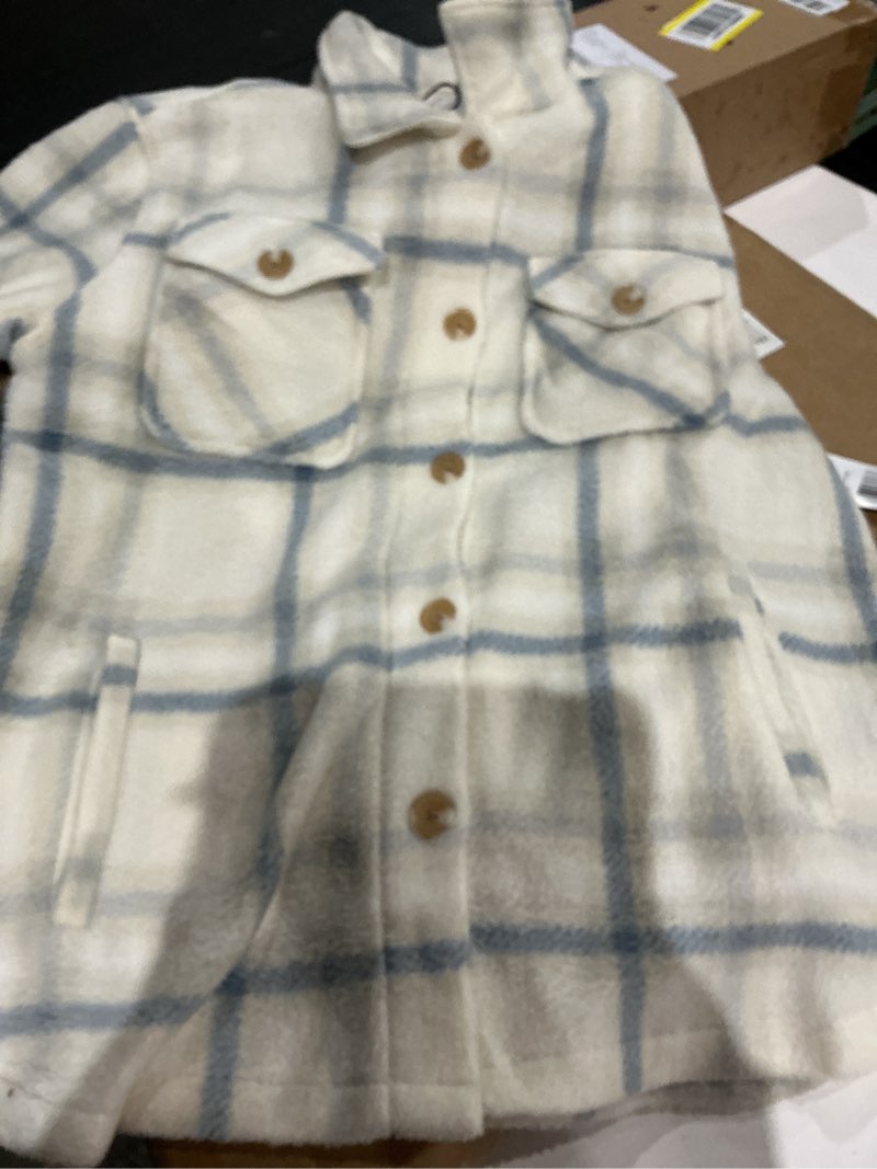 Condition photo showing As Is for wallflower casual fleece and plaid shackets jackets juniors for women, soft button-down standard medium cream