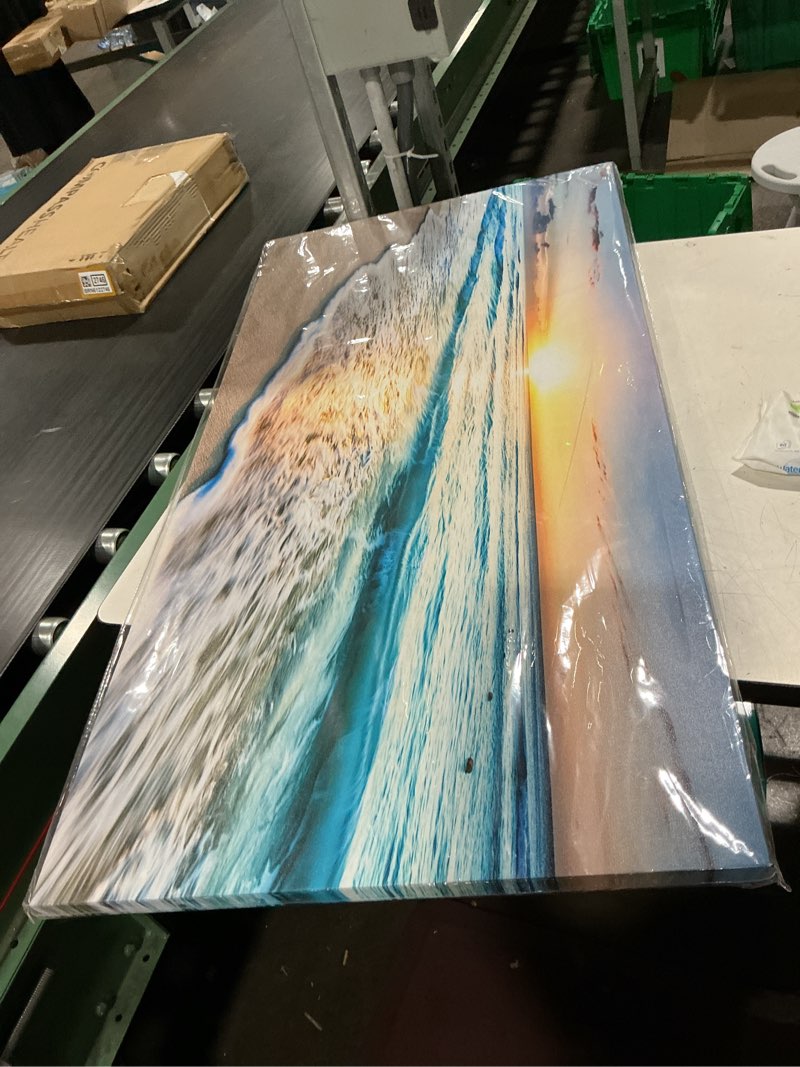 Condition photo showing Good Condition for baisuart s02262 canvas prints wall art beach sunset ocean waves nature pictures stretched canvas wooden framed for living room bedroom and office 48"l x 24"w sunset waves