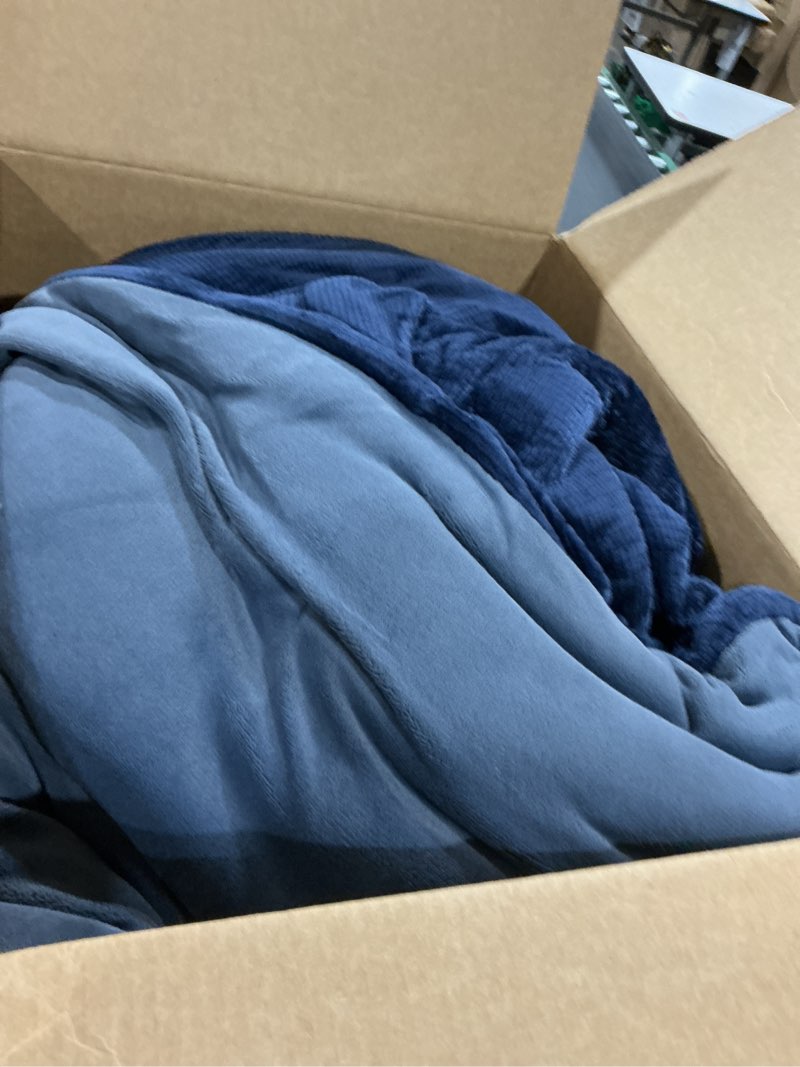 Condition photo showing As Is for UGG Full/Queen Comforter Set 5 Piece Bed in a Bag with Throw Blanket, Decorative Pillow, Shams, Reversible Hypoallergenic Washable Luxury Warm Fluffy Bedding Set, Navy Blue (Remina) Blue Full/Queen