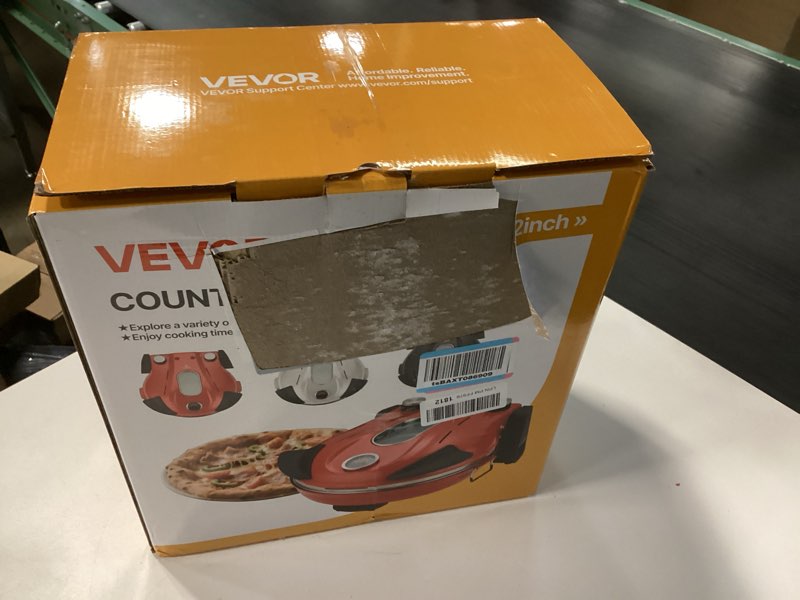 Condition photo showing New/Like New for vevor pizza oven, 12 in electric pizza maker, 1200w electric pizzas cooker with cordierite stone, 5-mode temperature control, viewing window for precise cooking, heats up to 788 ?f, for home (white)