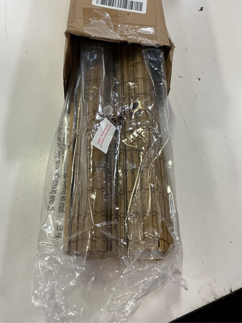 Condition photo showing Good Condition for lazblinds no tools no drill cordless bamboo roman shades, light filtering window treatment, roll up bamboo blinds for windows 33.5'' w x 64'' h, eastfield teak light filtering-eastfield teak 33.5" w x 64" h