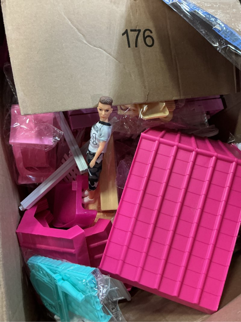 Condition photo showing Good Condition for similar barbie chelsea toy dollhouse with 15+ accessories, pop-up house expands to 17+ x 13+ inches with 5 play areas & slide, includes small doll & pet dog