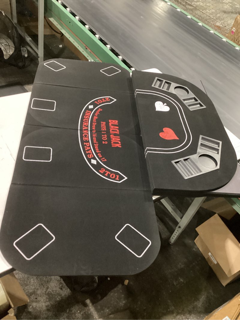 Condition photo showing Good Condition for yuzpkrsi 3 in 1 poker table top, texas hold'em poker card tabletop layout with reversible black felt, foldable poker table craps mat with cup holders, carrying bag for poker/blackjack/craps white