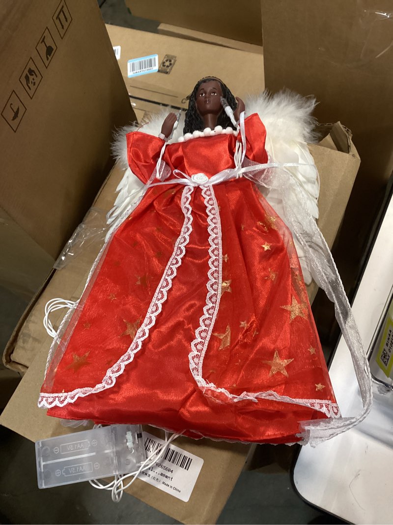 Condition photo showing As Is for retrowavy 12 inch black angel christmas tree topper standing african american black angel figurines treetop for decoration(classic style) ( fotografie de referin??)
