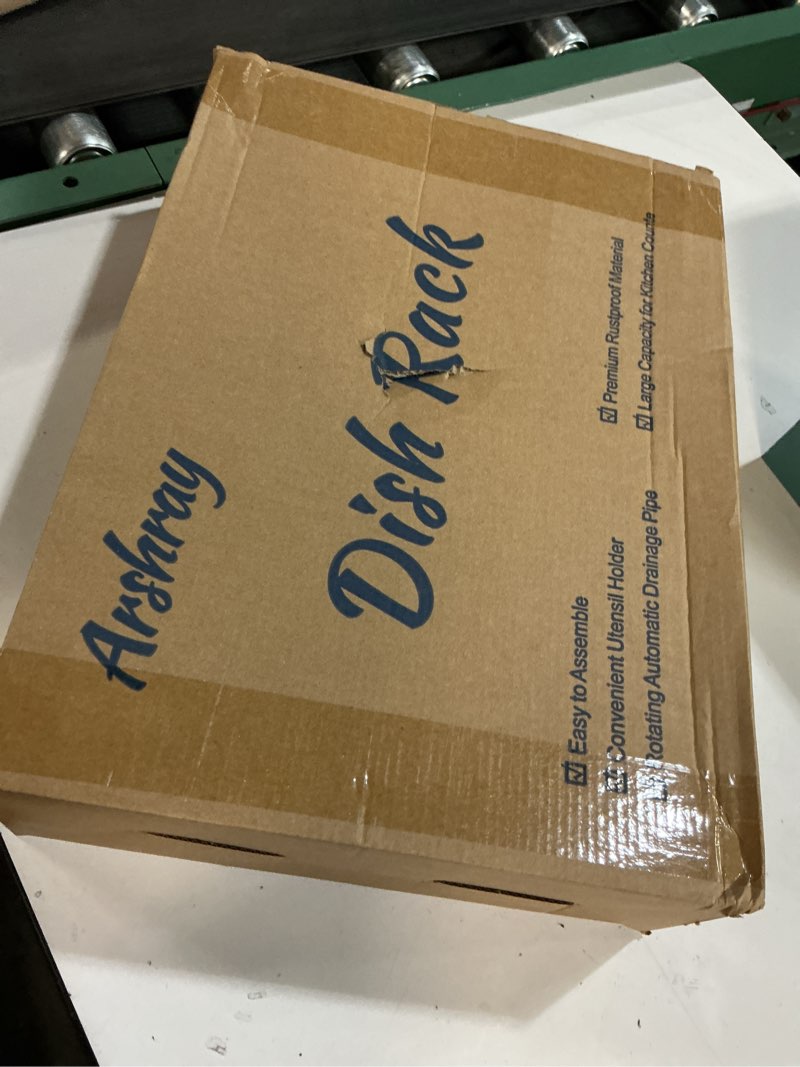 Condition photo showing New/Like New for arshray Dish Drying Rack 2-Tier Dish Racks for Kitchen Counter, Adjustable Spout Auto-Draining Dish Rack, Large Capacity for Plates, Bowls, Cups, Tableware?Dish Drainer with Drainboard,White 2 Tier - White Metal