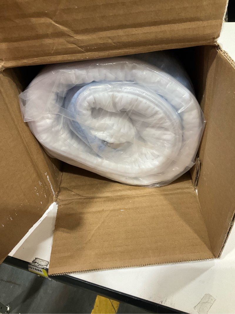 Condition photo showing New/Like New for mini crib mattress, 38x24x4 inch dual sided comfort gel memory foam, breathable premium baby mattress for mini and portable cribs w/removable outer cover - white&blue