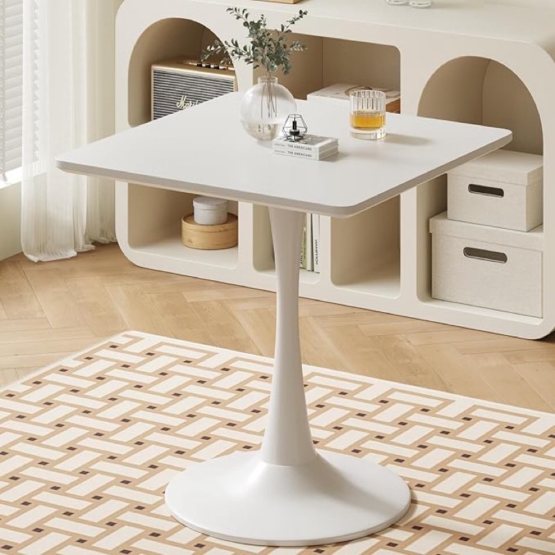 square modern dinning table 30 inches for 2-4 bistro tulip table with faux marble top,easy assemble,no wobble,stable sturdy metal frame diameter 30in*h28.74in (white , 30in) white 30in
