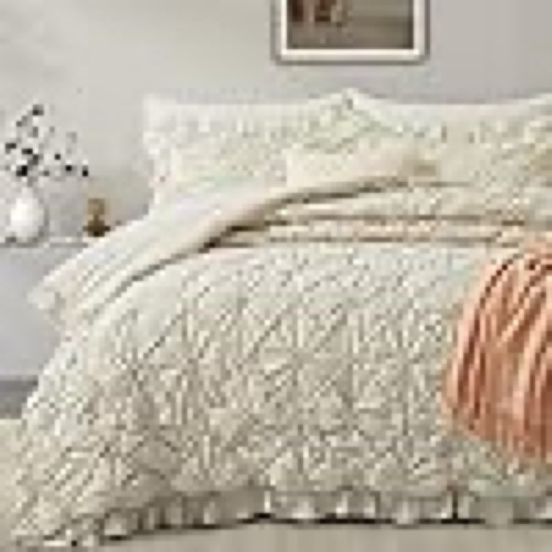 bedazzled queen size comforter sets, beige bedding comforter set, 3 pieces pinch pleat bedding sets with comforter and pillowcases soft farmhouse shabby chic comforter for all season
