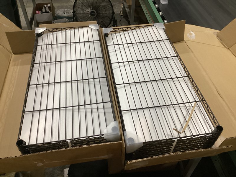 Condition photo showing New/Like New for ezpeaks 2 pack shelving - 5 tier storage shelves, metal shelves adjustable 30''w x 14''d x 47''h garage storage shelves 150 lbs loading capacity shelving units with liner wire rack 30"x14"x60" 5-tier 2-pack