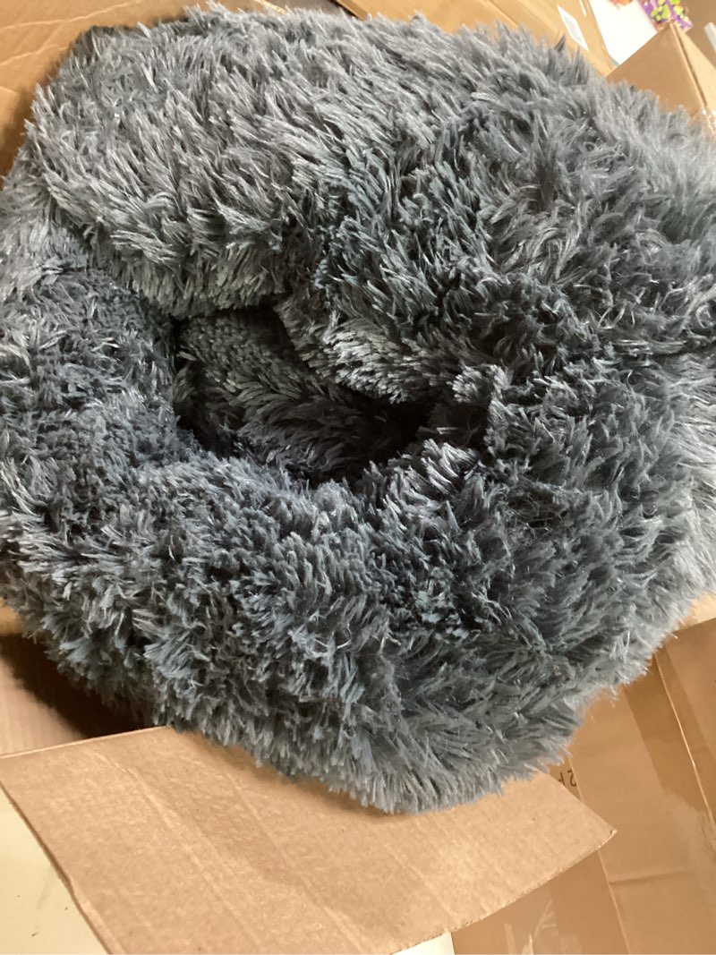 Condition photo showing Good Condition for donut dog bed - premium comfort for anxiety relief - fluffy & calming design with ultra-plush support | cozy round dog bed with super soft circle style (dark grey, small) small dark grey