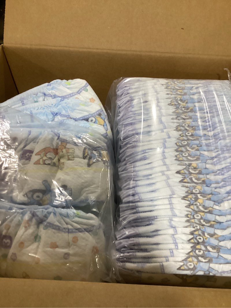 Condition photo showing Good Condition for luvs size 3 baby diapers, platinum protection bluey diapers for day & night, size 3, 234 count (packaging may vary) size 3 234