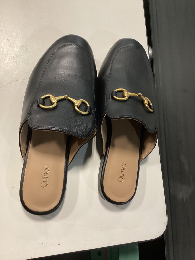 Condition photo showing As Is for italian leather horsebit loafer mule size 9, black