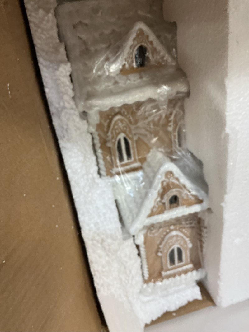 Condition photo showing New/Like New for braxio indoor christmas decorations resin gingerbread house with led light - traditional cottage & church village collectible figurines, 10.25 x 7.5 x 13.5 inch, gingerbread color gingerbread house b