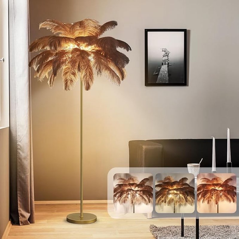 Black d Ostrich Feather Floor Lamp - LED Standing Lamp for Daughter's Room, DIY Home Decor, Elegant Living Room Lighting, Unique Feather Design pink 