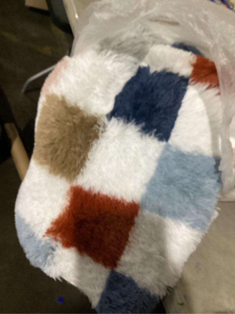 Condition photo showing Good Condition for ophanie checkered rainbow rug for living room bedroom,colorful fluffy soft cute fuzzy area rugs, shag plush shaggy bedside floor 4x6 furry carpet for kids baby teen dorm nursery home decor aesthetic checkered rainbow rectangular 4' x 6' (rectangular)