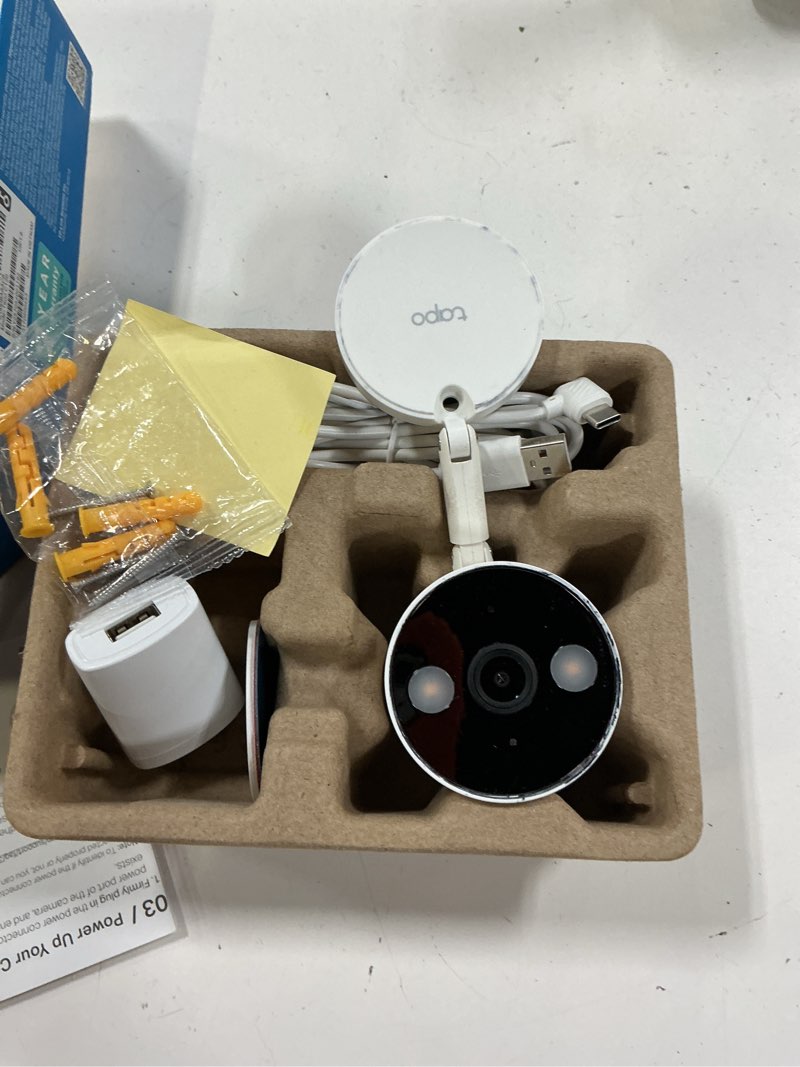 Condition photo showing As Is for tapo 2k+ indoor/outdoor wired security camera - 2024 pcmag editors' choice, person/pet/vehicle detection, baby monitoring, color night vision, subscription-free local storage or optional cloud, c120 2k+ white