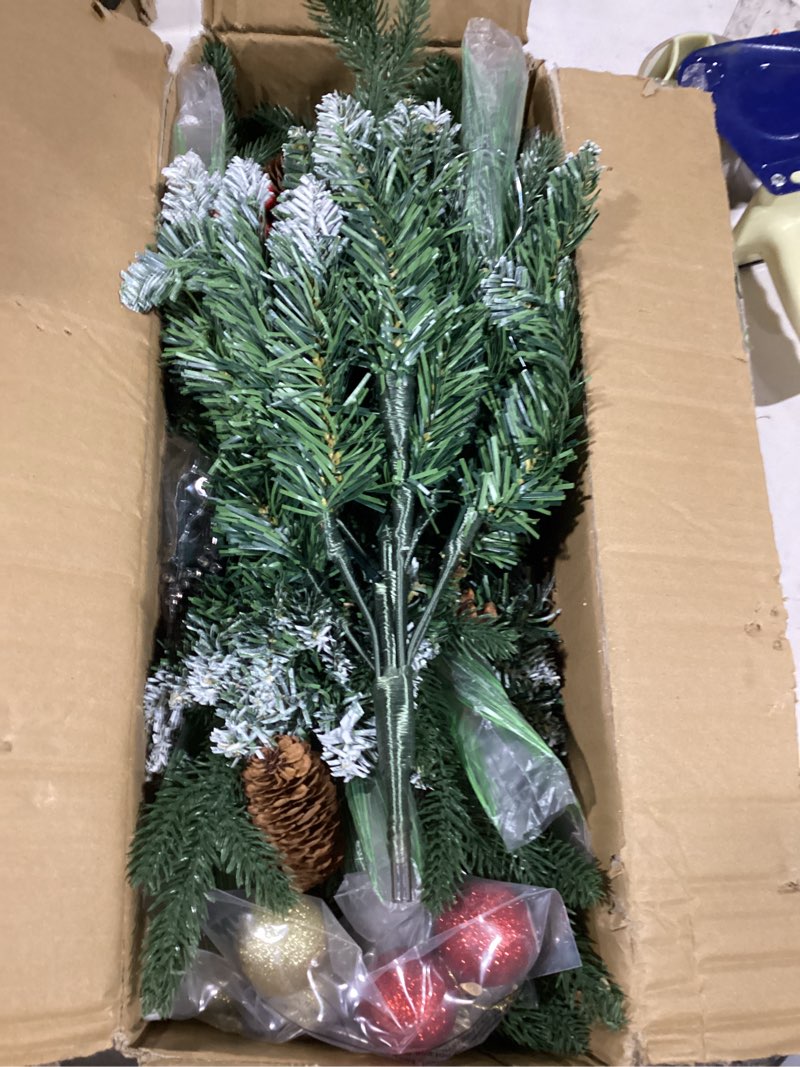 Condition photo showing New/Like New for 2 Pack Outdoor Christmas Tree Urn Filler 25 Inch Pre Lit Artificial Xmas Tree with Cones and Red Berries for Porch Light up Winter Filler with 70 LED Lights Stake (Christmas Ball) 2 Christmas Ball