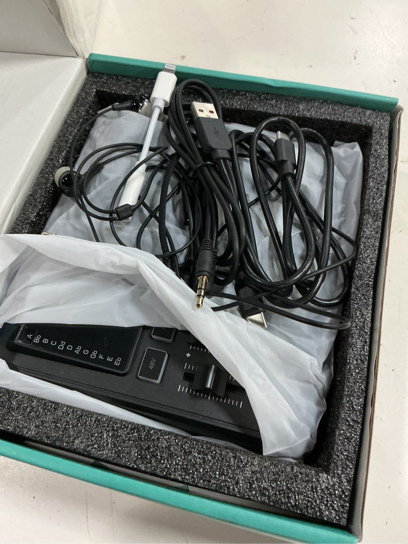 Condition photo showing As Is for pupgsis gaming audio mixer, audio interface for pc/podcast/streaming, sound board with 3.5mm/xlr mic input, 48v phantom power, voice changer, live sound card with dj mixer effects/bluetooth/4 channel black