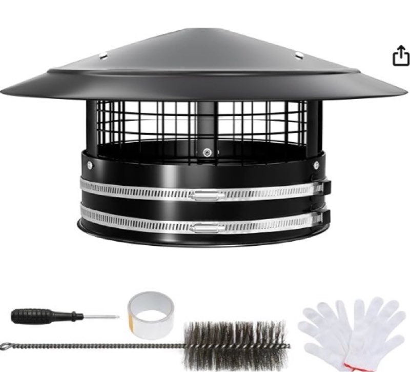 XSKLBZA 8" Round Chimney Cap, Cone Roof Chimney Cap with Screen, Adjustable Reinforced Stainless Ste